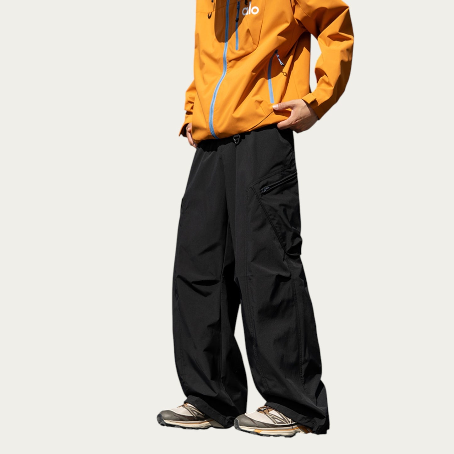 Anna-Kaci Men's Relaxed Fit Cargo Pants with Side Pockets and Adjustable Drawstring Waist