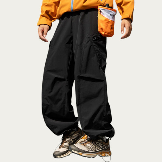 Anna-Kaci Men's Relaxed Fit Cargo Pants with Side Pockets and Adjustable Drawstring Waist