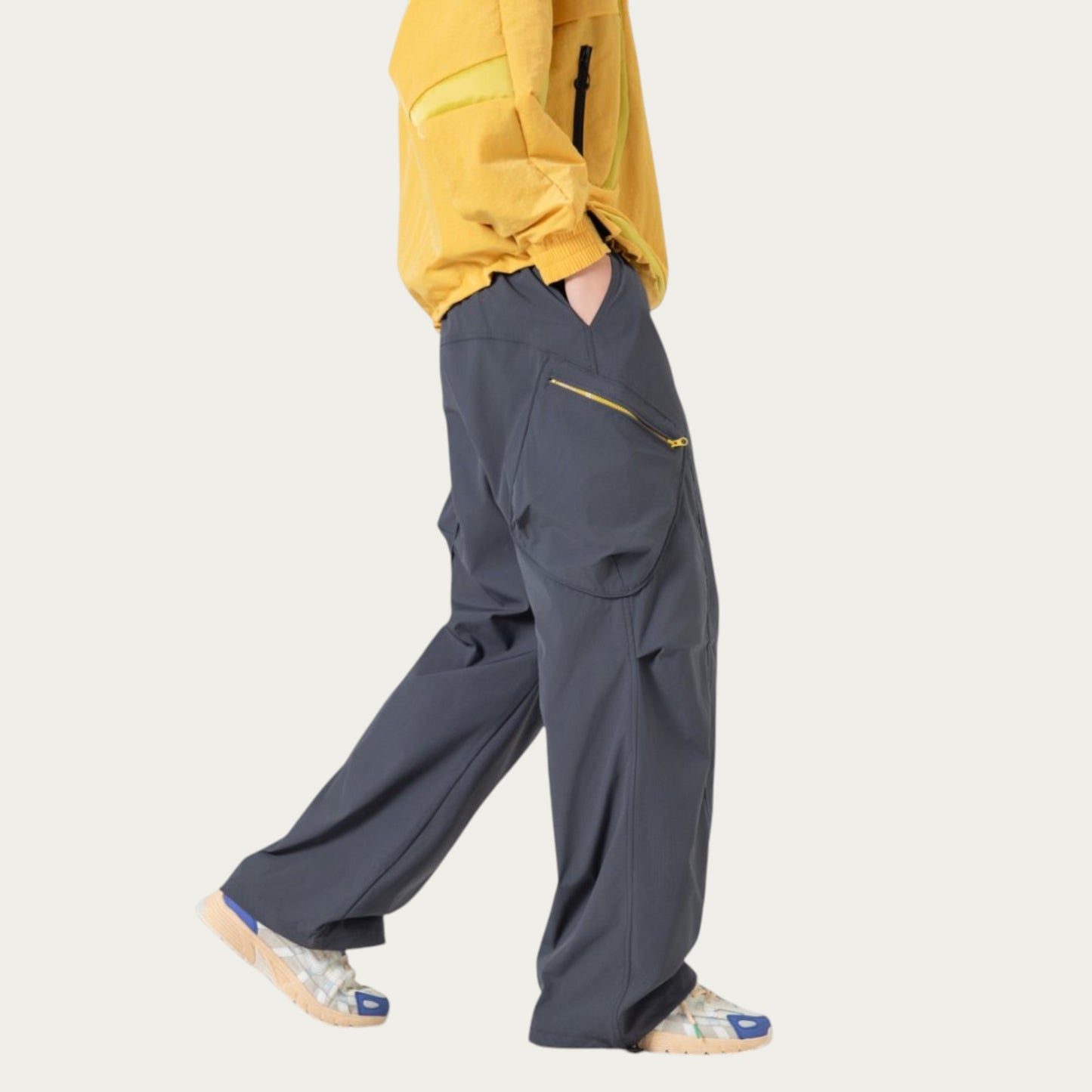 Anna-Kaci Men's Relaxed Fit Cargo Pants with Side Pockets and Adjustable Drawstring Waist