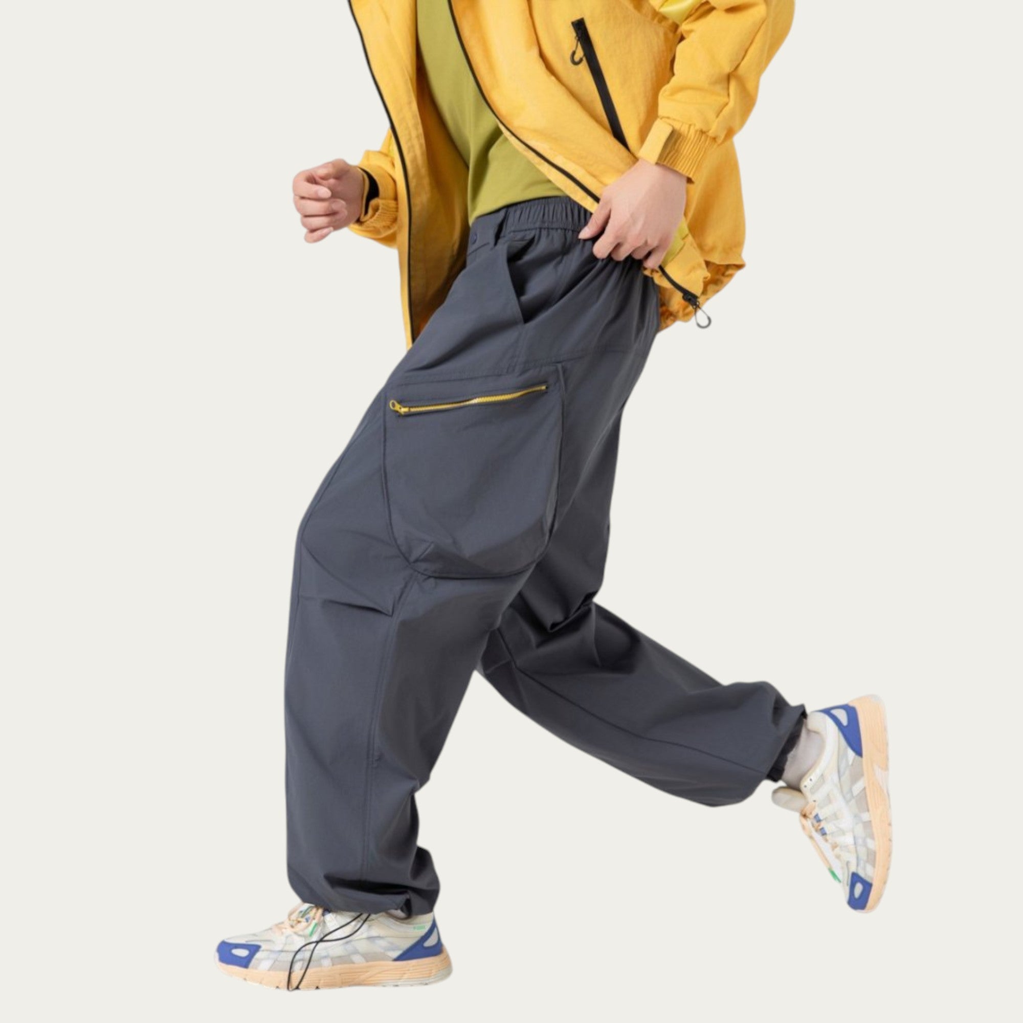 Anna-Kaci Men's Relaxed Fit Cargo Pants with Side Pockets and Adjustable Drawstring Waist
