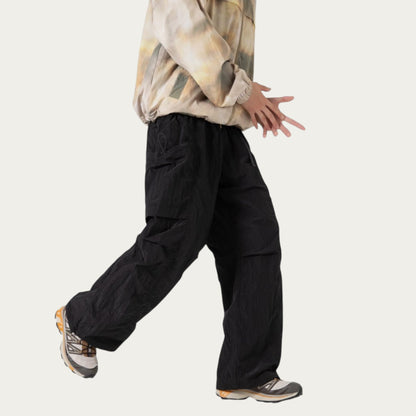 Anna-Kaci Men's Oversized Cargo Pants with Adjustable Drawstring Hem and Multi-Pocket Design