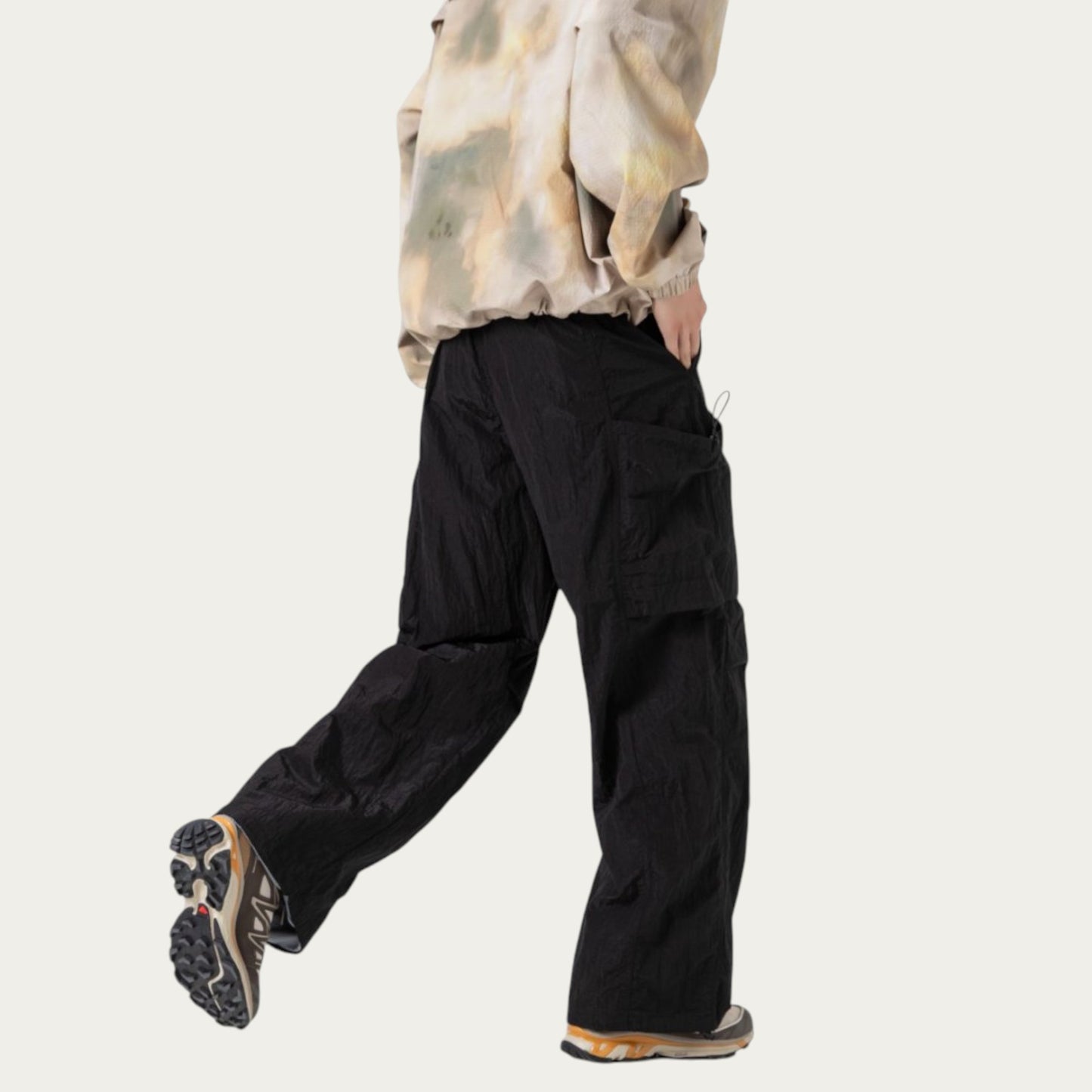 Anna-Kaci Men's Oversized Cargo Pants with Adjustable Drawstring Hem and Multi-Pocket Design
