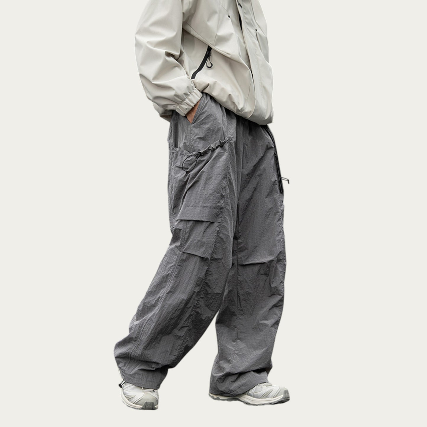 Anna-Kaci Men's Oversized Cargo Pants with Adjustable Drawstring Hem and Multi-Pocket Design