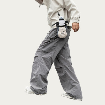 Anna-Kaci Men's Oversized Cargo Pants with Adjustable Drawstring Hem and Multi-Pocket Design