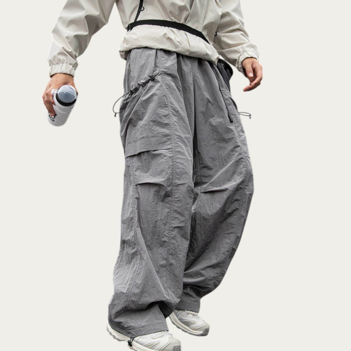 Anna-Kaci Men's Oversized Cargo Pants with Adjustable Drawstring Hem and Multi-Pocket Design