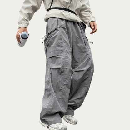 Anna-Kaci Men's Oversized Cargo Pants with Adjustable Drawstring Hem and Multi-Pocket Design