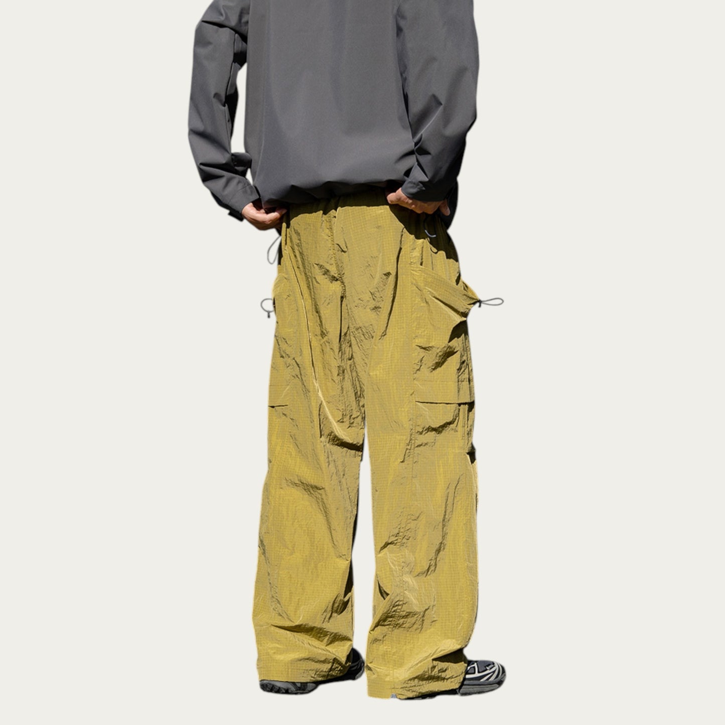Anna-Kaci Men's Oversized Cargo Pants with Adjustable Drawstring Hem and Multi-Pocket Design