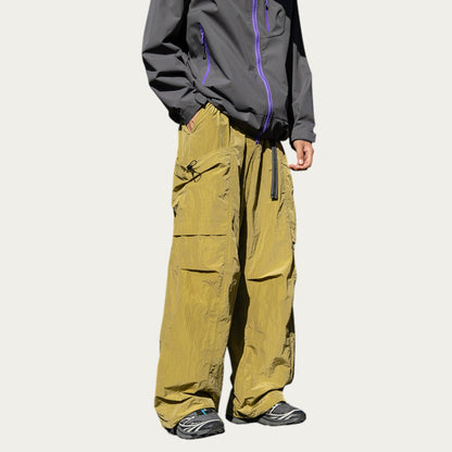 Anna-Kaci Men's Oversized Cargo Pants with Adjustable Drawstring Hem and Multi-Pocket Design