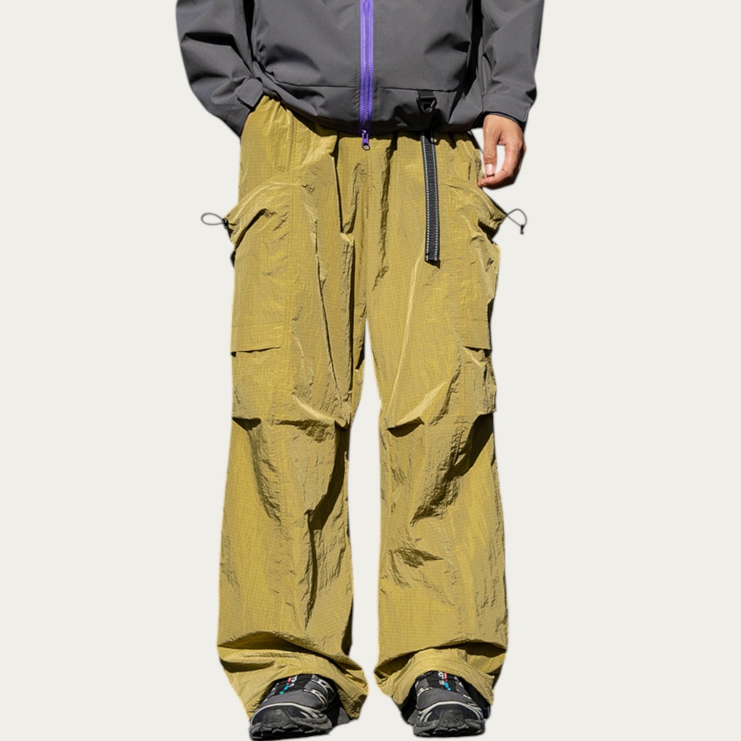 Anna-Kaci Men's Oversized Cargo Pants with Adjustable Drawstring Hem and Multi-Pocket Design