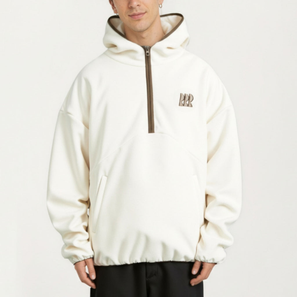 Anna-Kaci Men's Half Zip Hooded Pullover with Front Pocket and Relaxed Fit