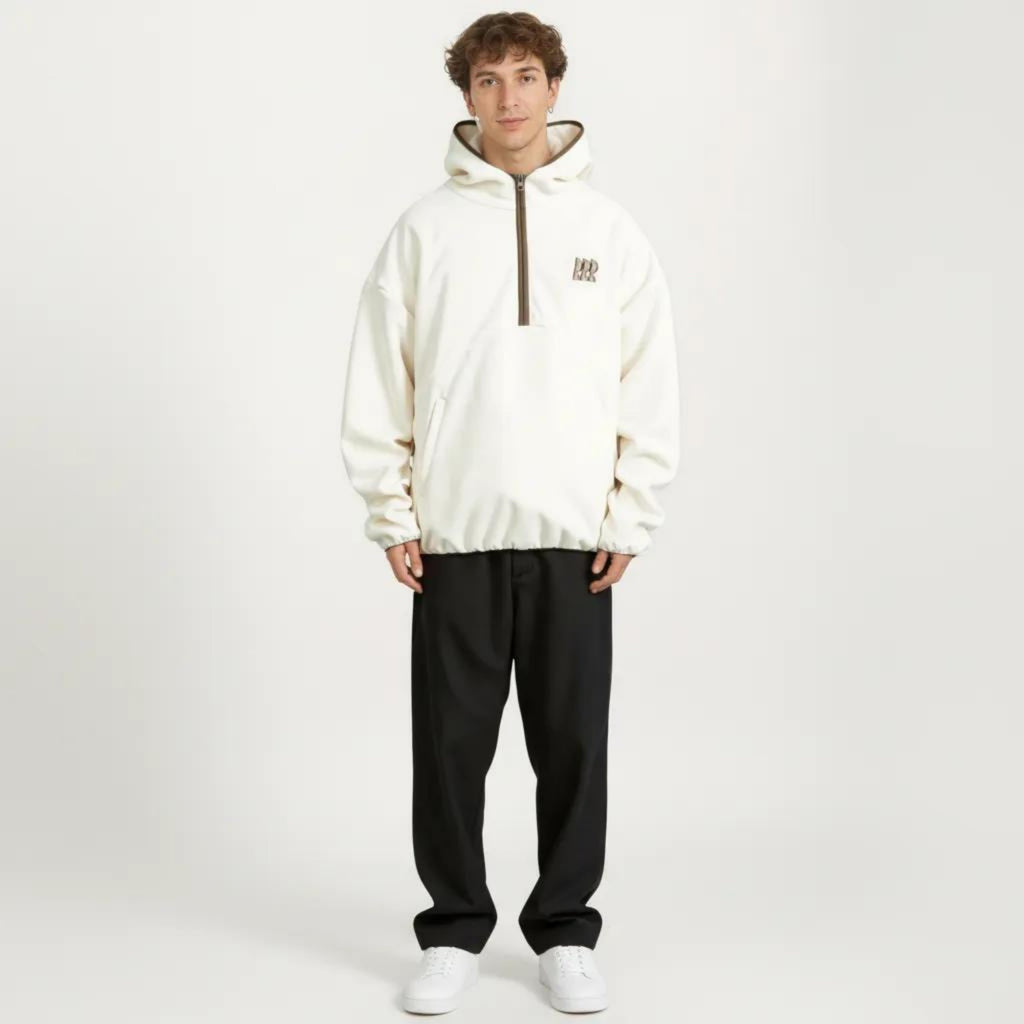Anna-Kaci Men's Half Zip Hooded Pullover with Front Pocket and Relaxed Fit