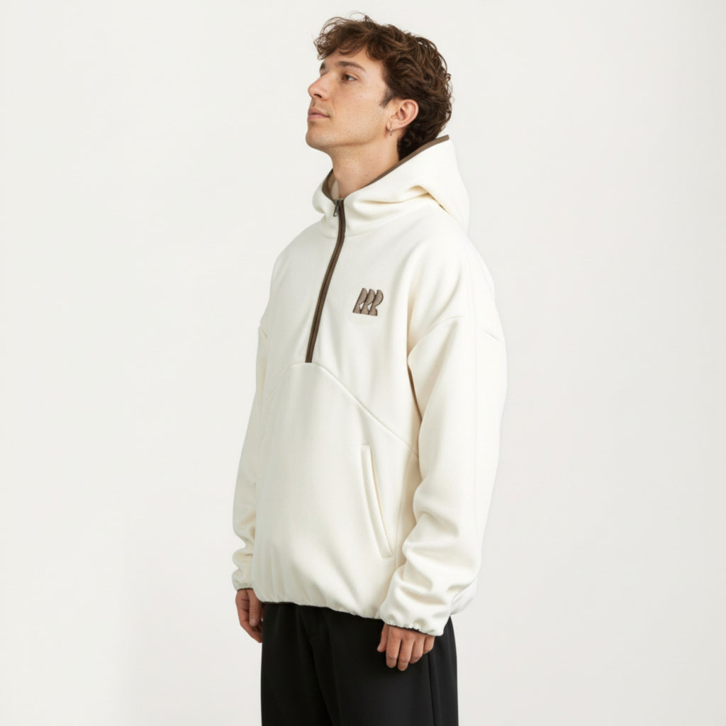 Anna-Kaci Men's Half Zip Hooded Pullover with Front Pocket and Relaxed Fit
