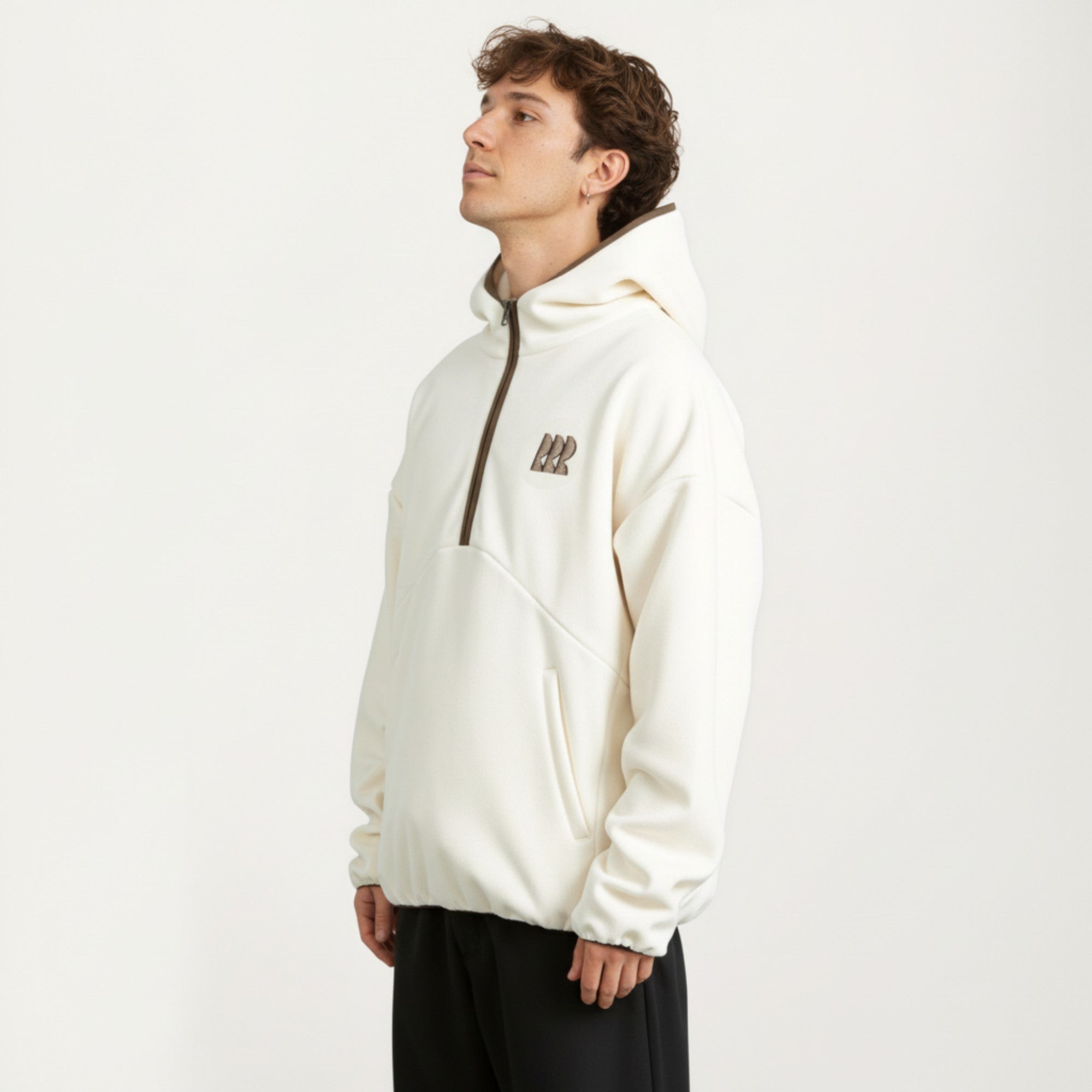 Anna-Kaci Men's Half Zip Hooded Pullover with Front Pocket and Relaxed Fit