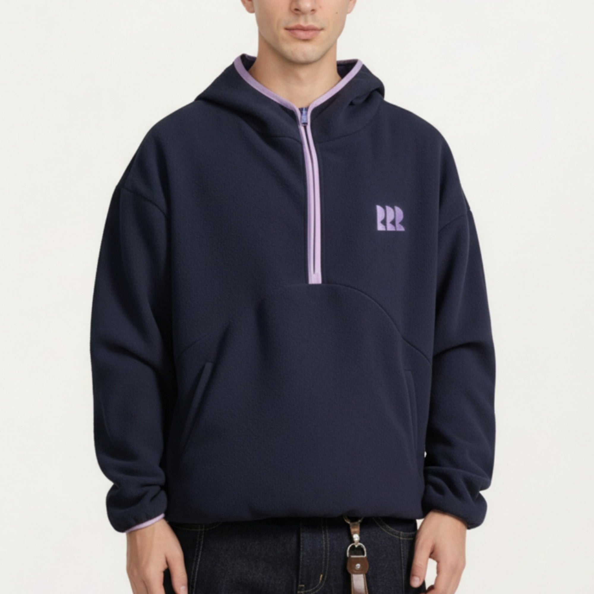 Anna-Kaci Men's Half Zip Hooded Pullover with Front Pocket and Relaxed Fit