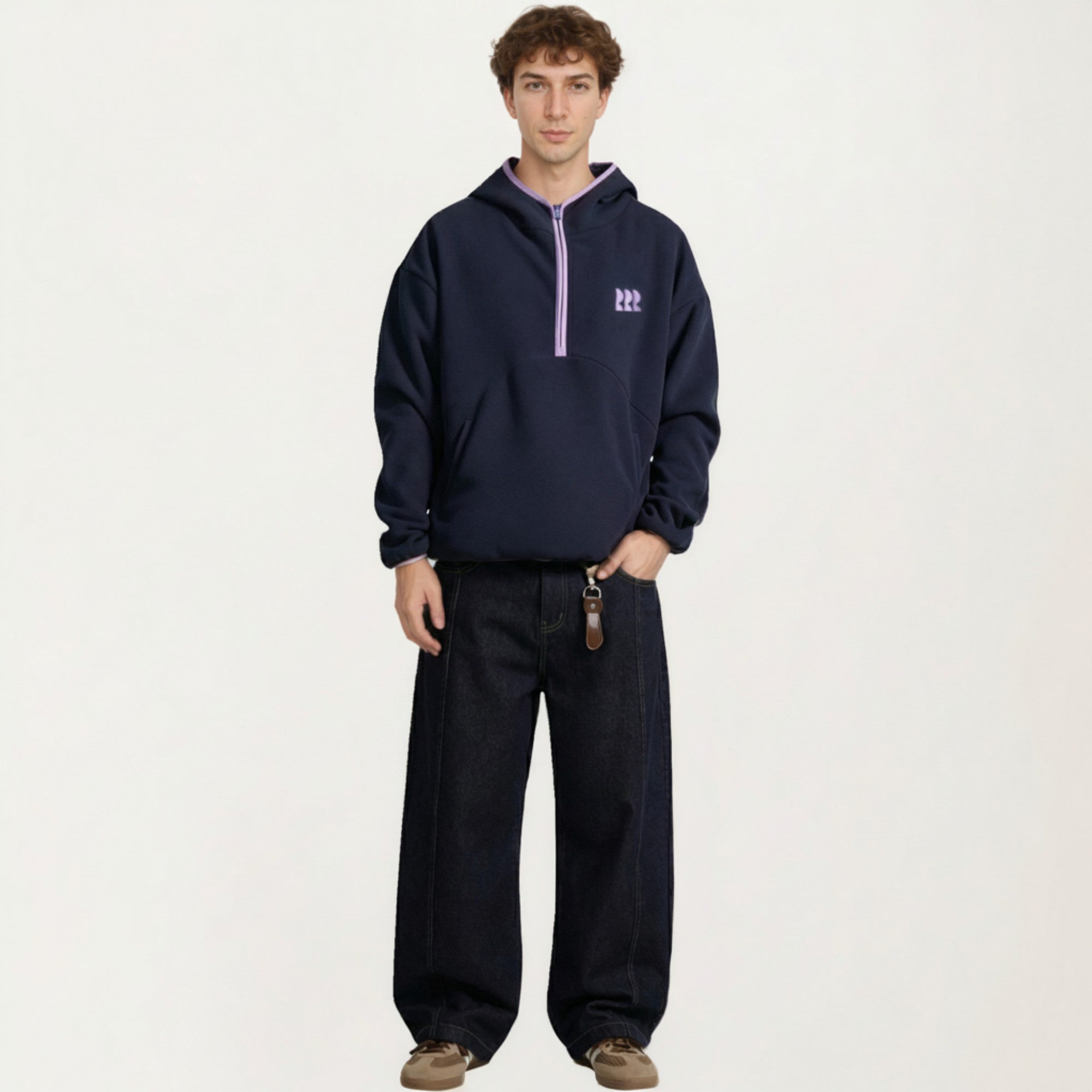 Anna-Kaci Men's Half Zip Hooded Pullover with Front Pocket and Relaxed Fit