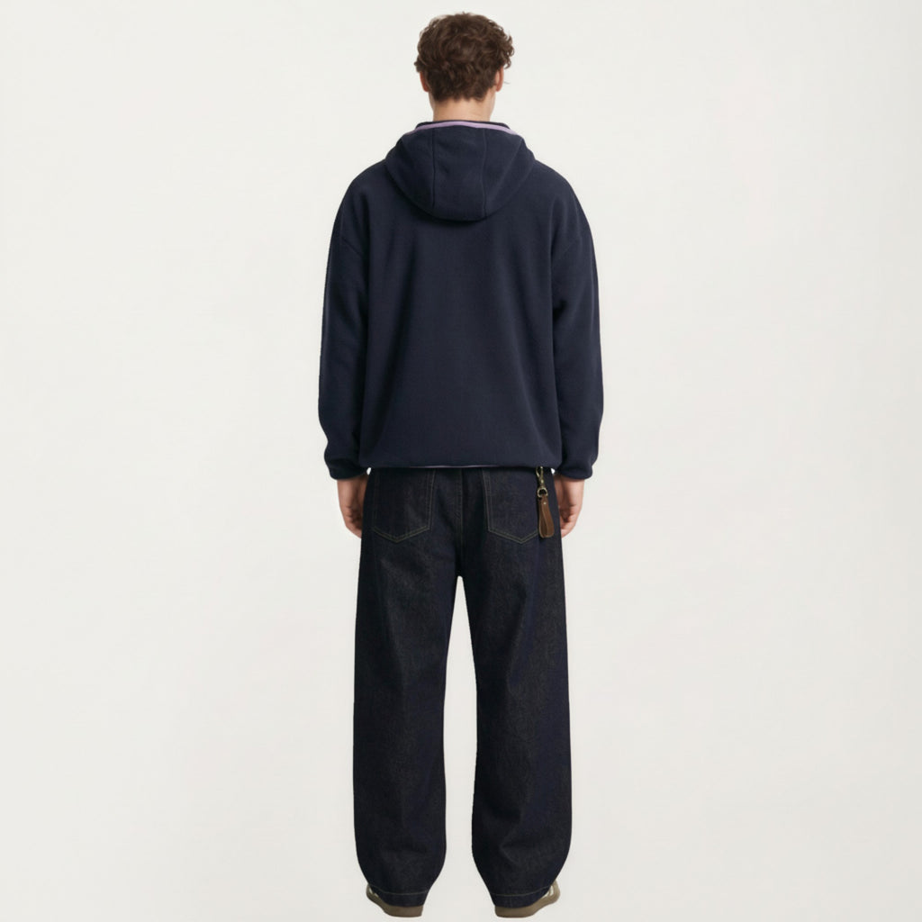 Anna-Kaci Men's Half Zip Hooded Pullover with Front Pocket and Relaxed Fit