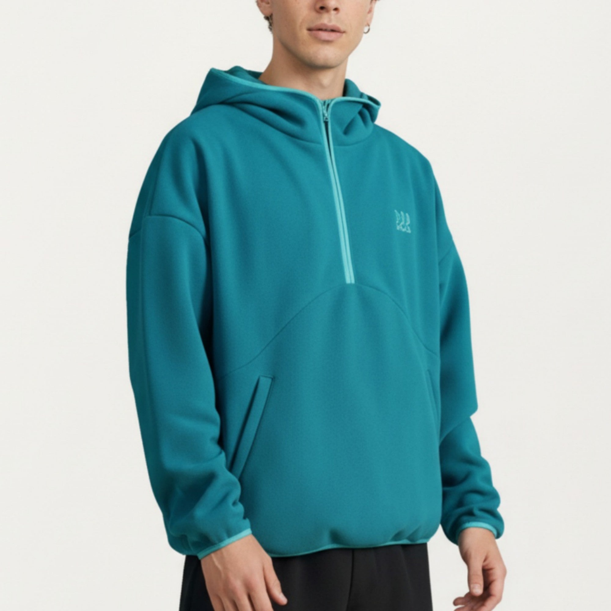Anna-Kaci Men's Half Zip Hooded Pullover with Front Pocket and Relaxed Fit