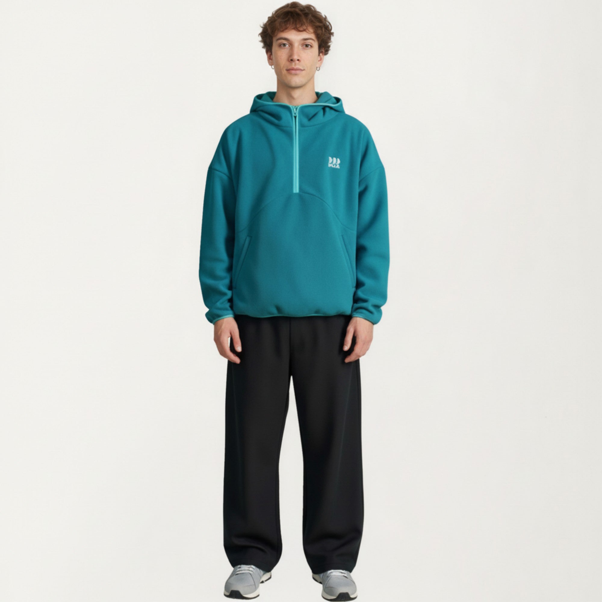 Anna-Kaci Men's Half Zip Hooded Pullover with Front Pocket and Relaxed Fit