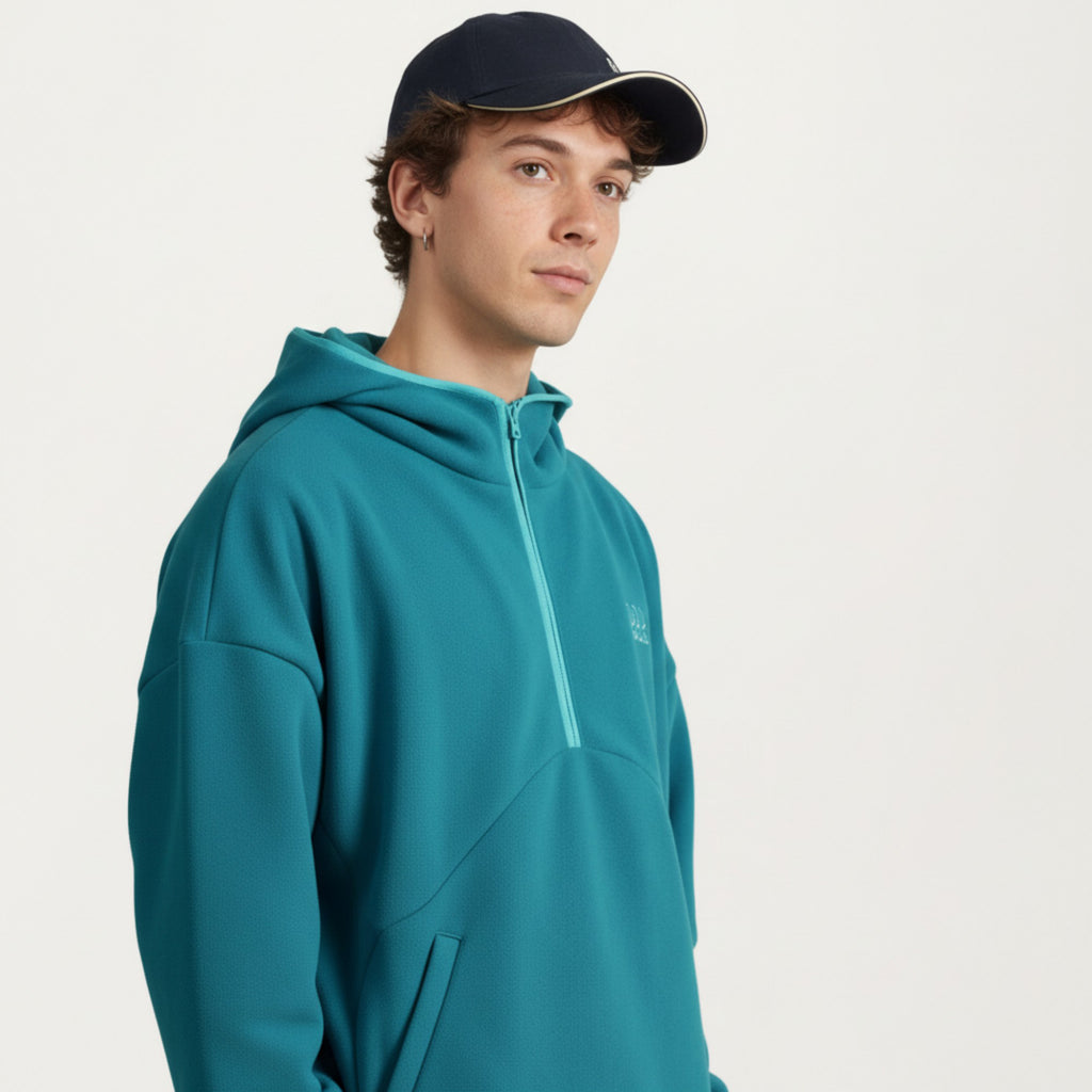 Anna-Kaci Men's Half Zip Hooded Pullover with Front Pocket and Relaxed Fit
