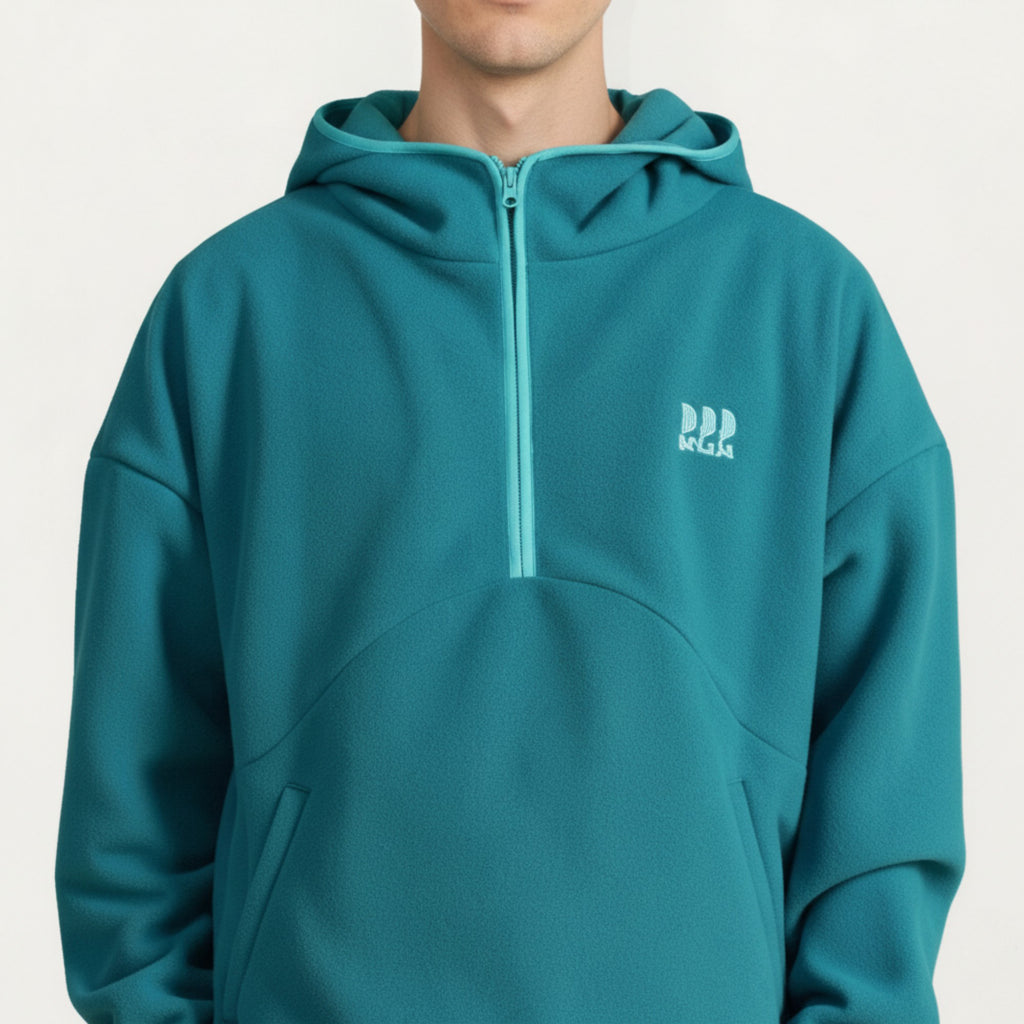 Anna-Kaci Men's Half Zip Hooded Pullover with Front Pocket and Relaxed Fit