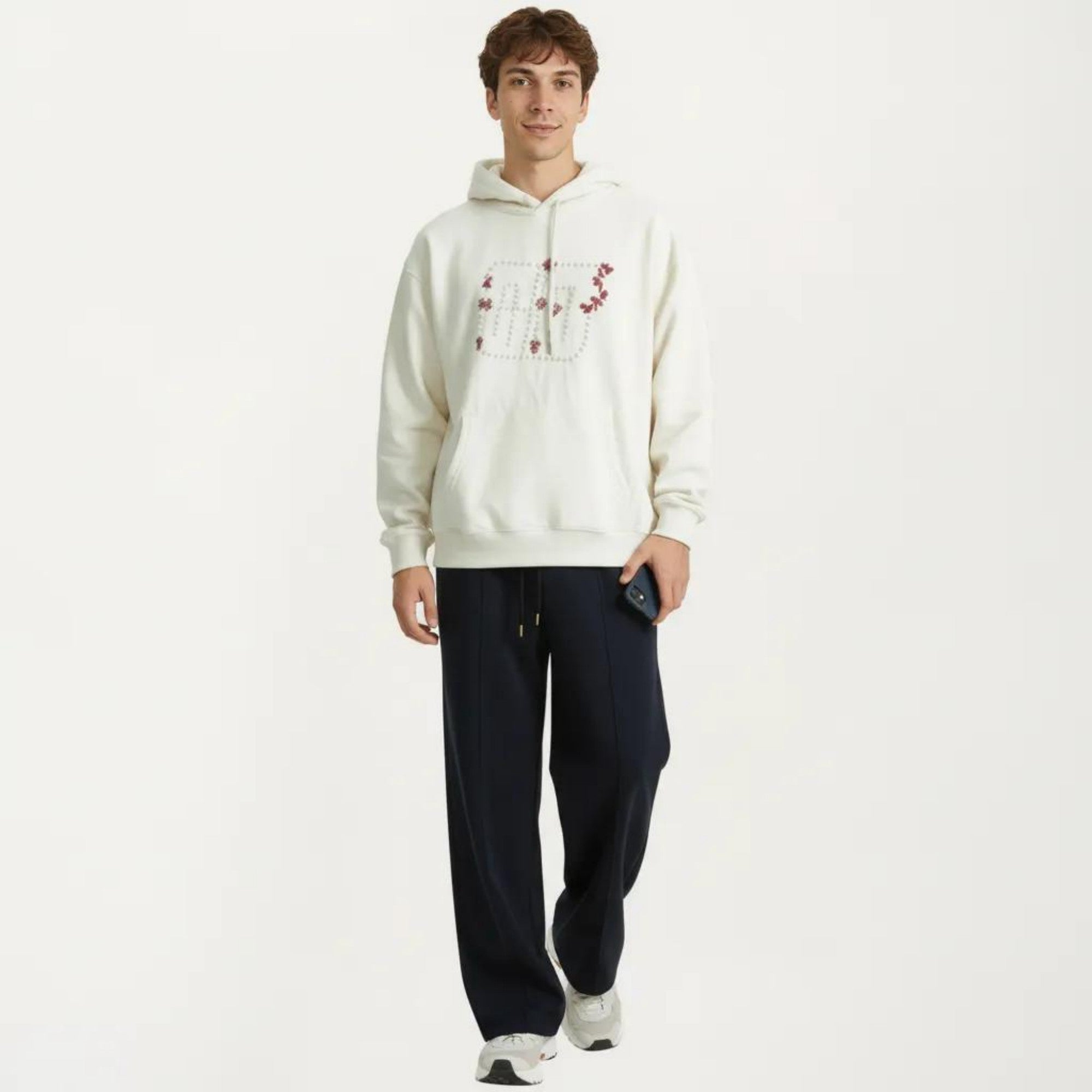 Anna-Kaci Men's Embroidered Pullover Hoodie with Front Pocket and Relaxed Fit