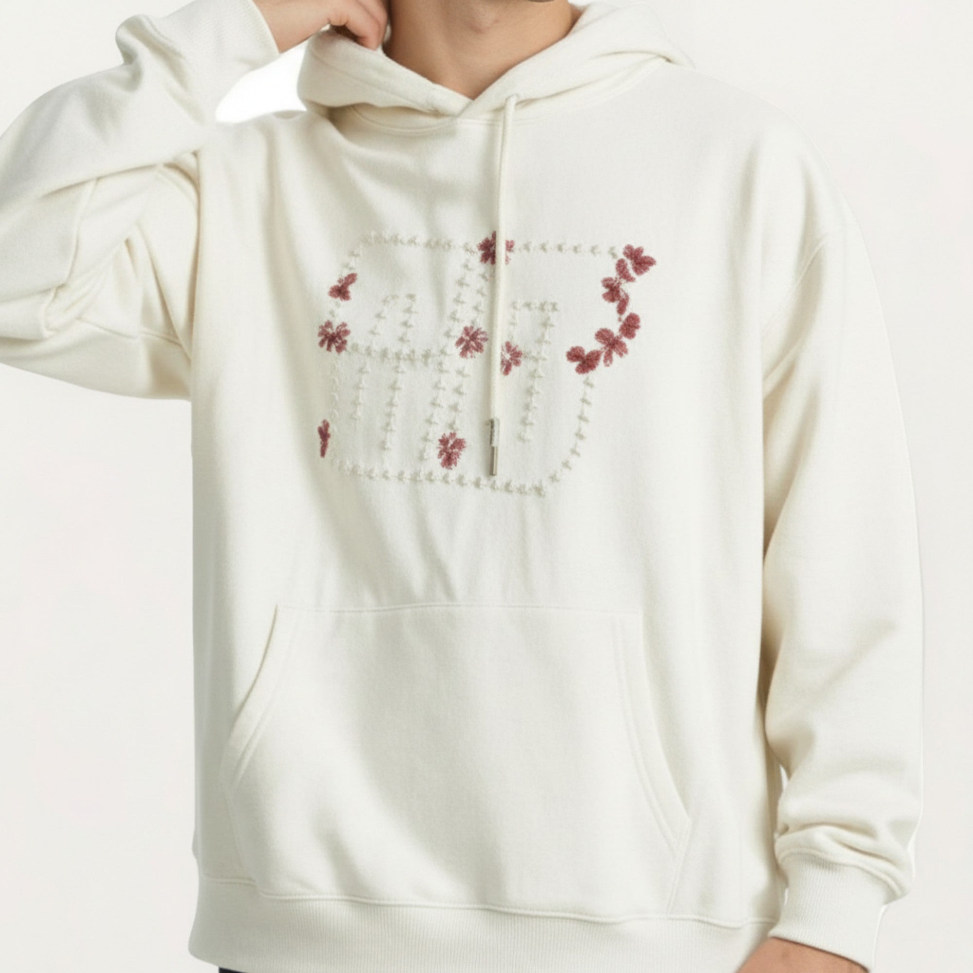 Anna-Kaci Men's Embroidered Pullover Hoodie with Front Pocket and Relaxed Fit