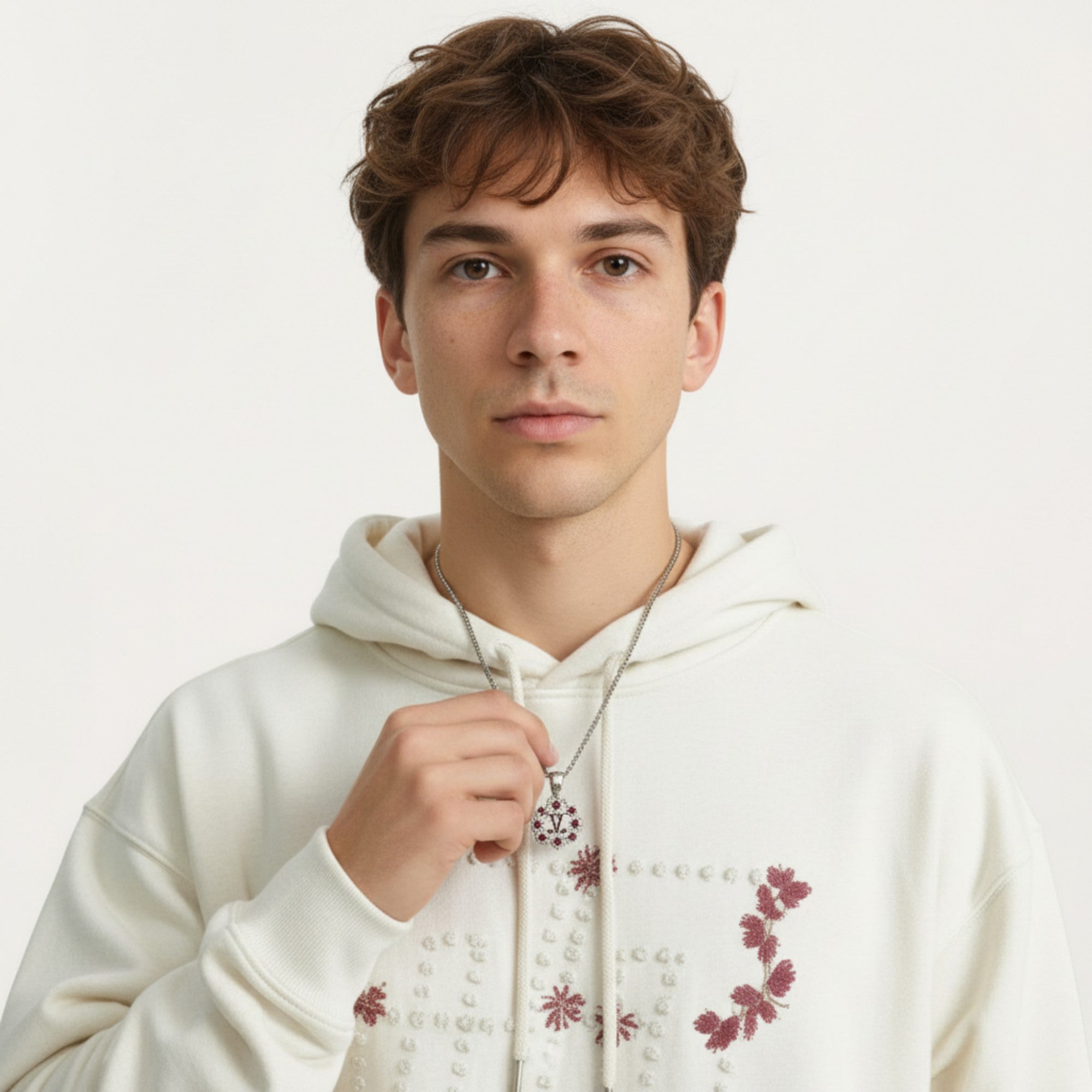 Anna-Kaci Men's Embroidered Pullover Hoodie with Front Pocket and Relaxed Fit