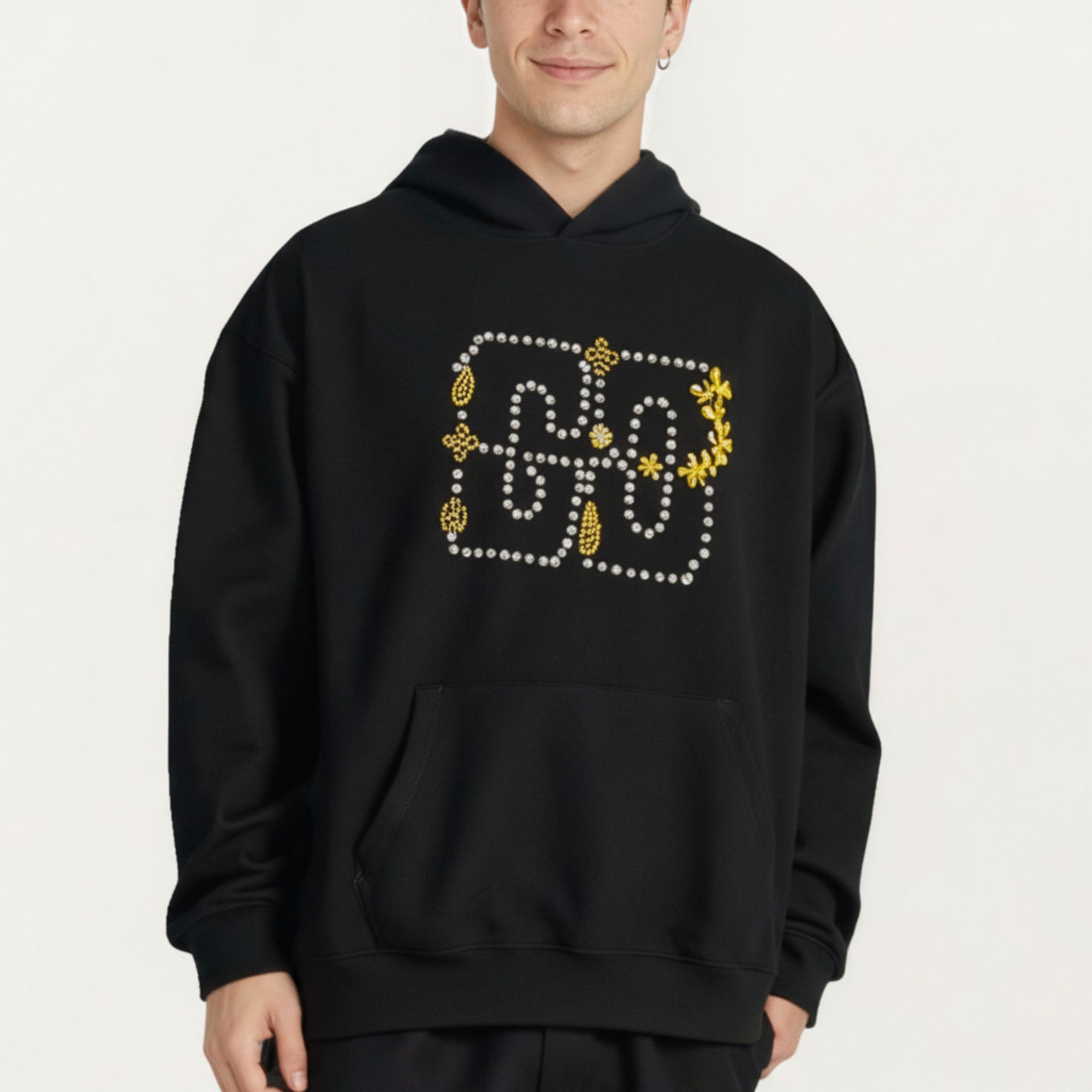 Anna-Kaci Men's Embroidered Pullover Hoodie with Front Pocket and Relaxed Fit