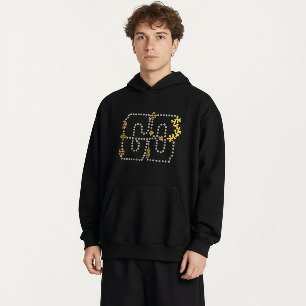 Anna-Kaci Men's Embroidered Pullover Hoodie with Front Pocket and Relaxed Fit