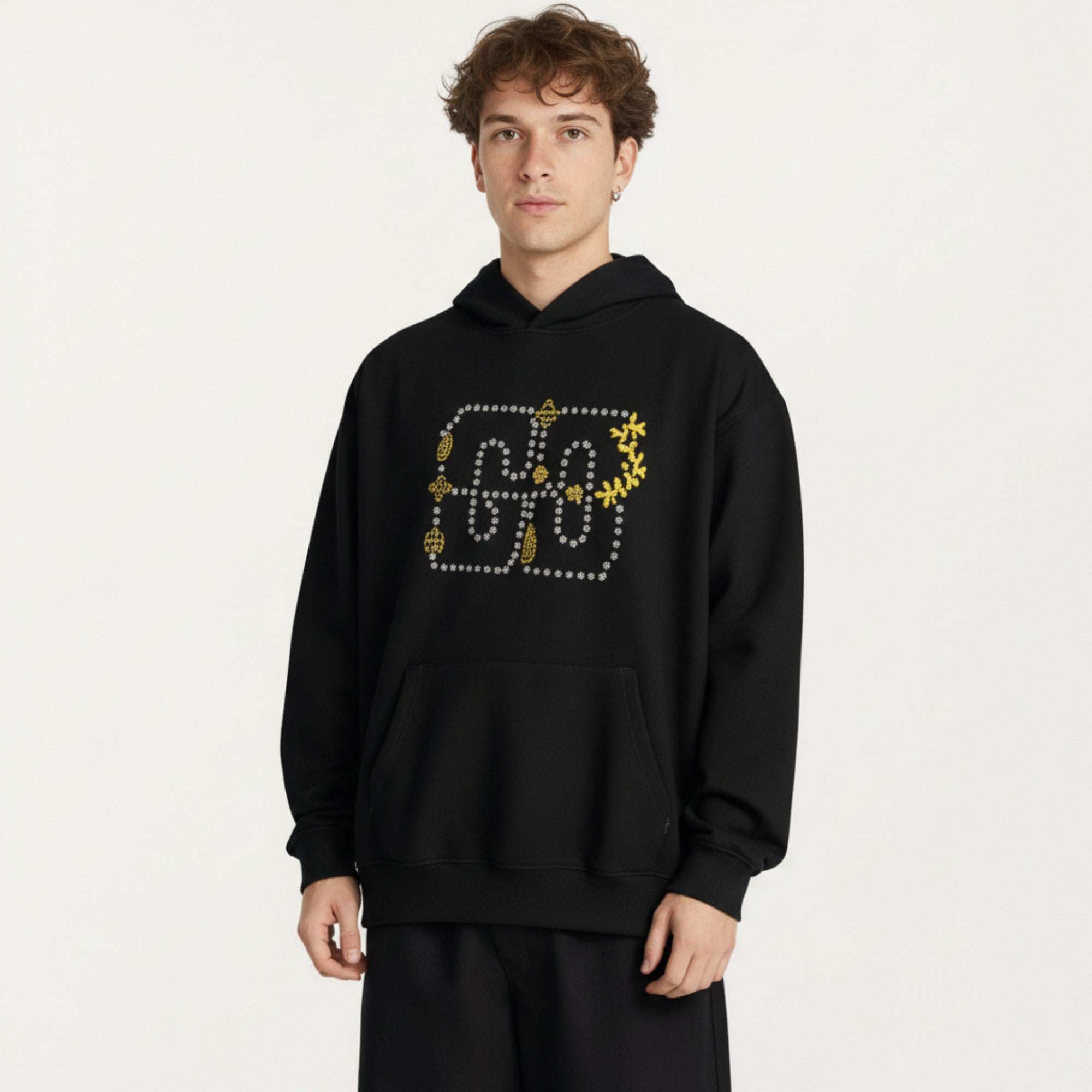 Anna-Kaci Men's Embroidered Pullover Hoodie with Front Pocket and Relaxed Fit