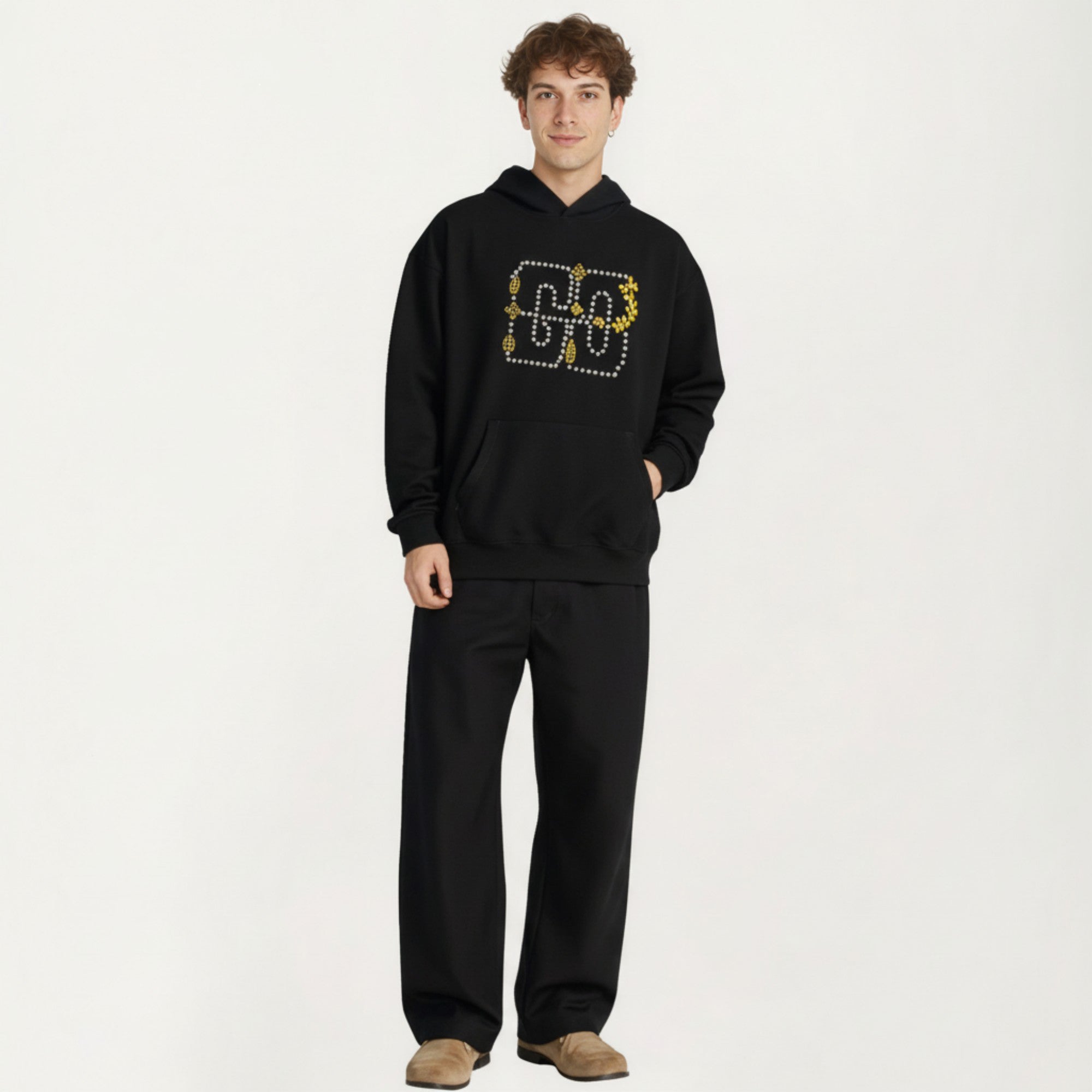 Anna-Kaci Men's Embroidered Pullover Hoodie with Front Pocket and Relaxed Fit