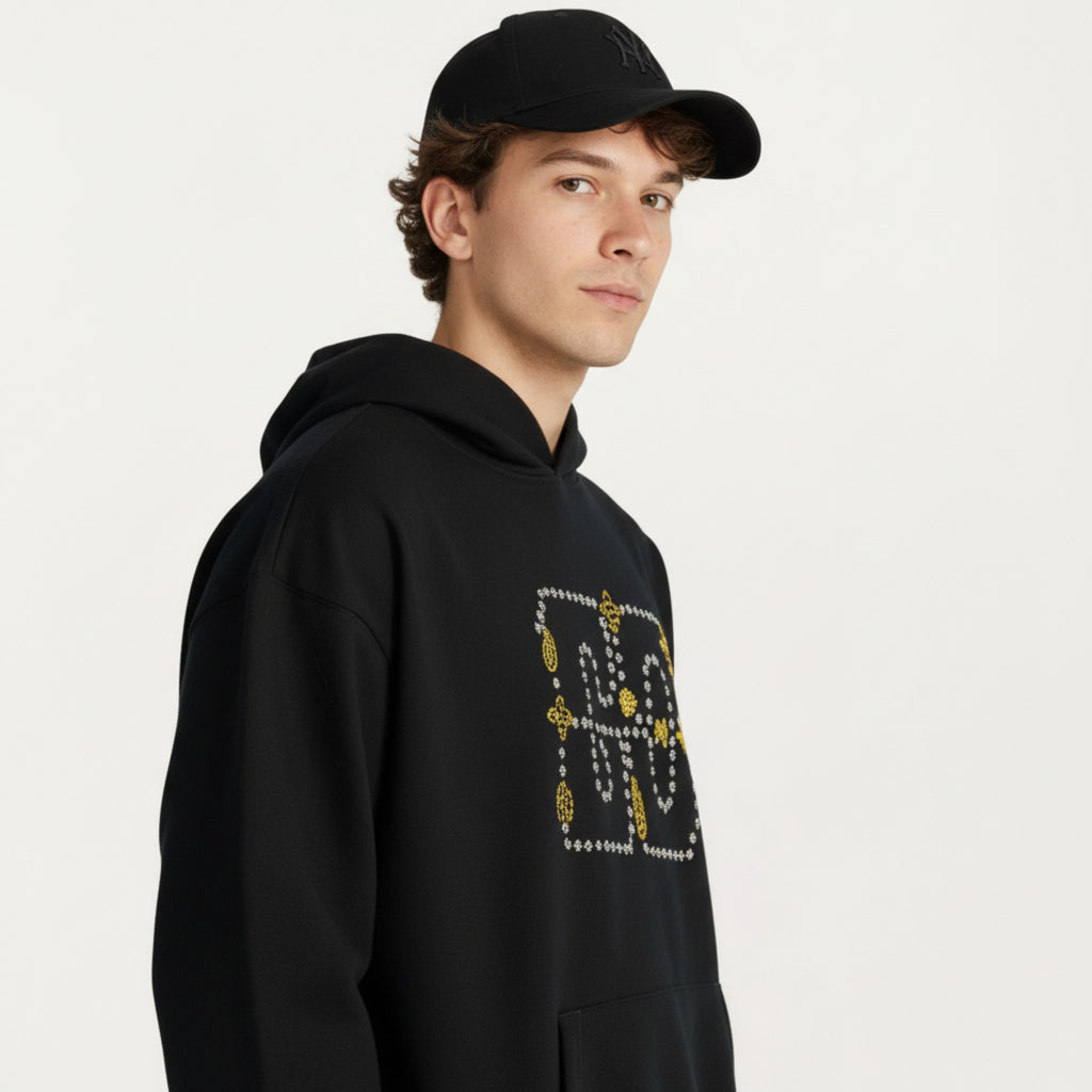 Anna-Kaci Men's Embroidered Pullover Hoodie with Front Pocket and Relaxed Fit