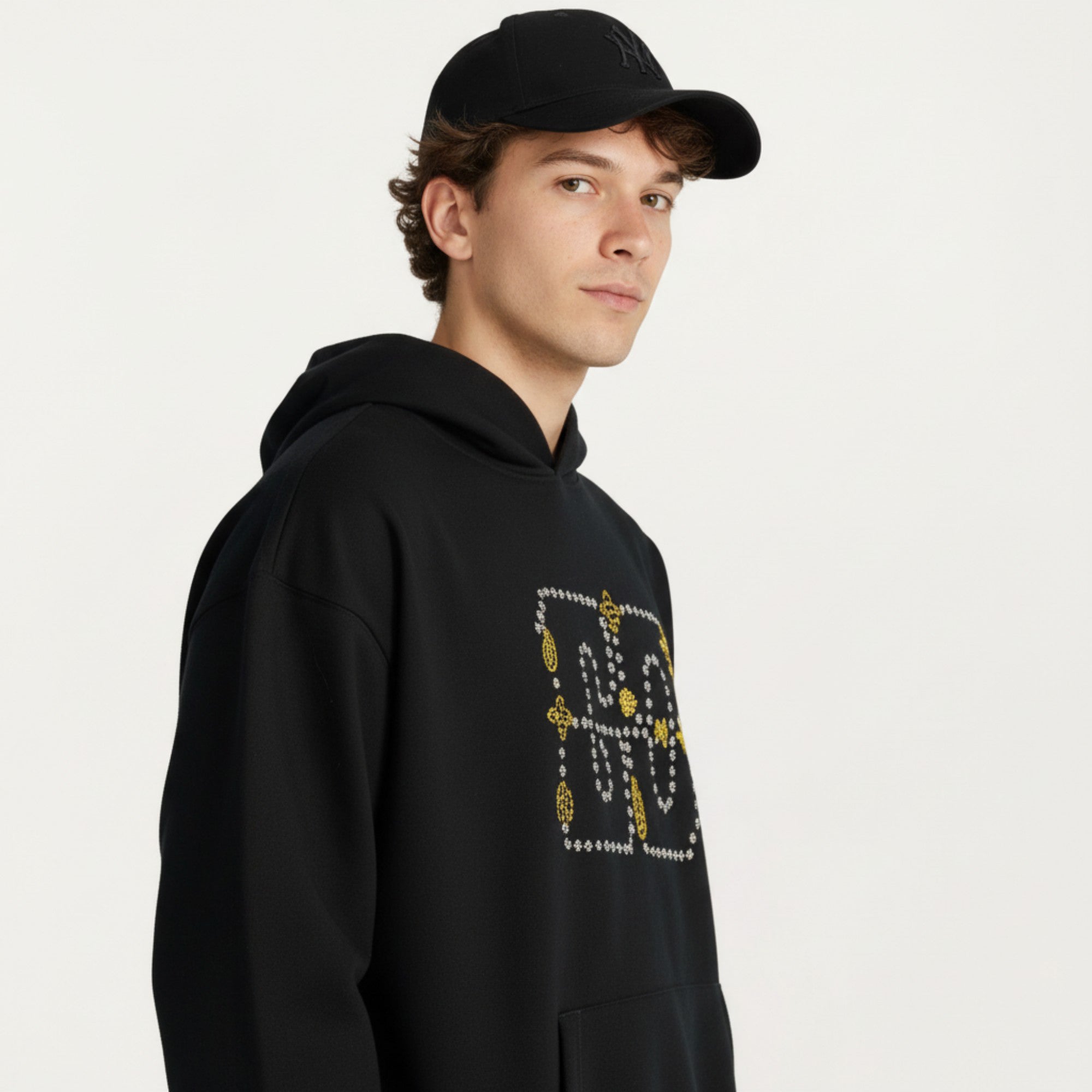 Anna-Kaci Men's Embroidered Pullover Hoodie with Front Pocket and Relaxed Fit