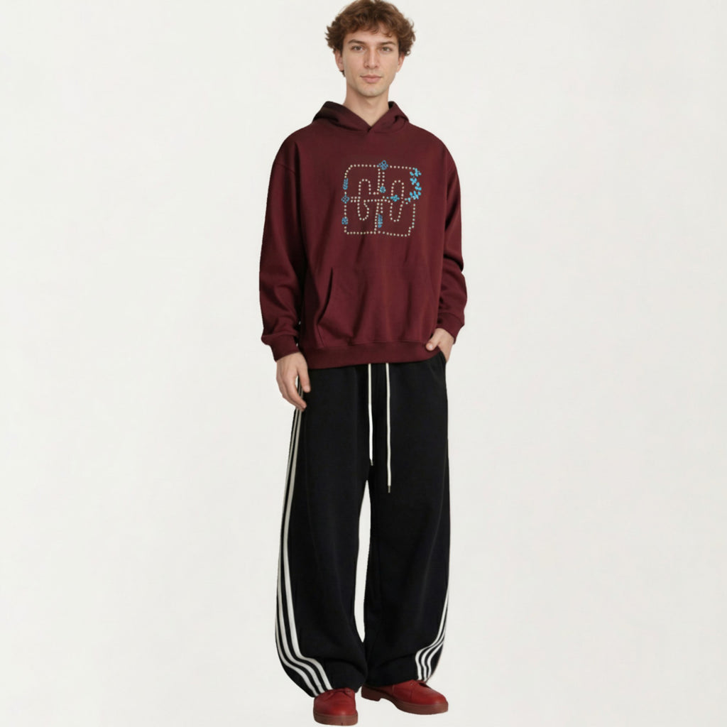Anna-Kaci Men's Embroidered Pullover Hoodie with Front Pocket and Relaxed Fit