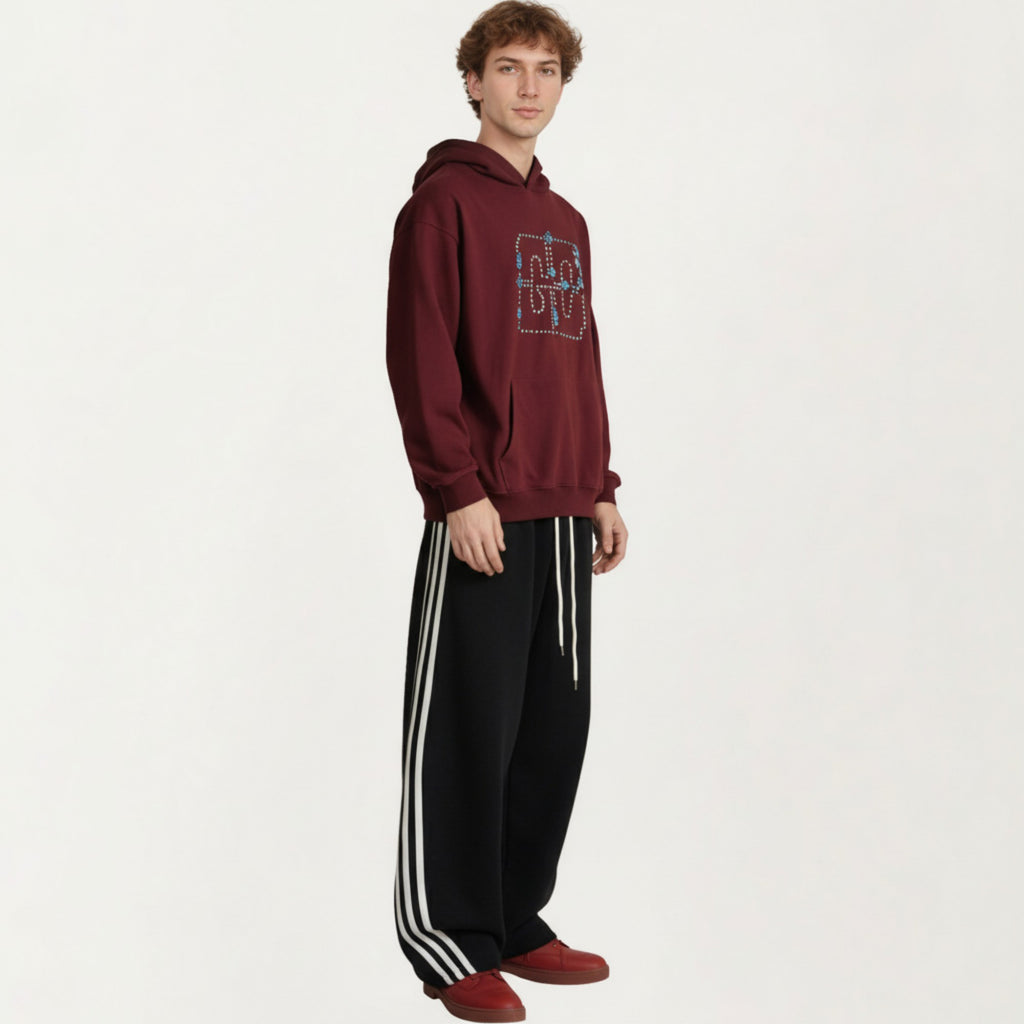 Anna-Kaci Men's Embroidered Pullover Hoodie with Front Pocket and Relaxed Fit