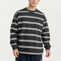Anna-Kaci Men's Striped Crewneck Sweatshirt with Ribbed Trim and Relaxed Fit