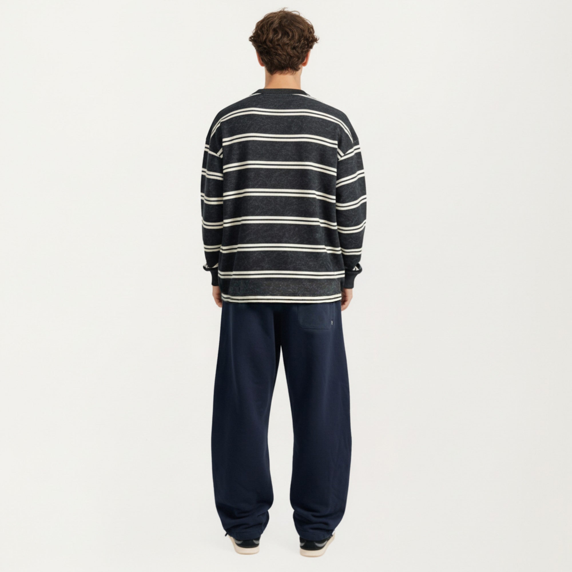 Anna-Kaci Men's Striped Crewneck Sweatshirt with Ribbed Trim and Relaxed Fit