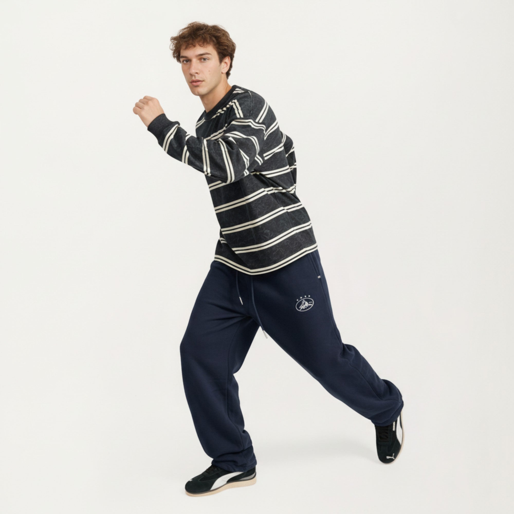 Anna-Kaci Men's Striped Crewneck Sweatshirt with Ribbed Trim and Relaxed Fit