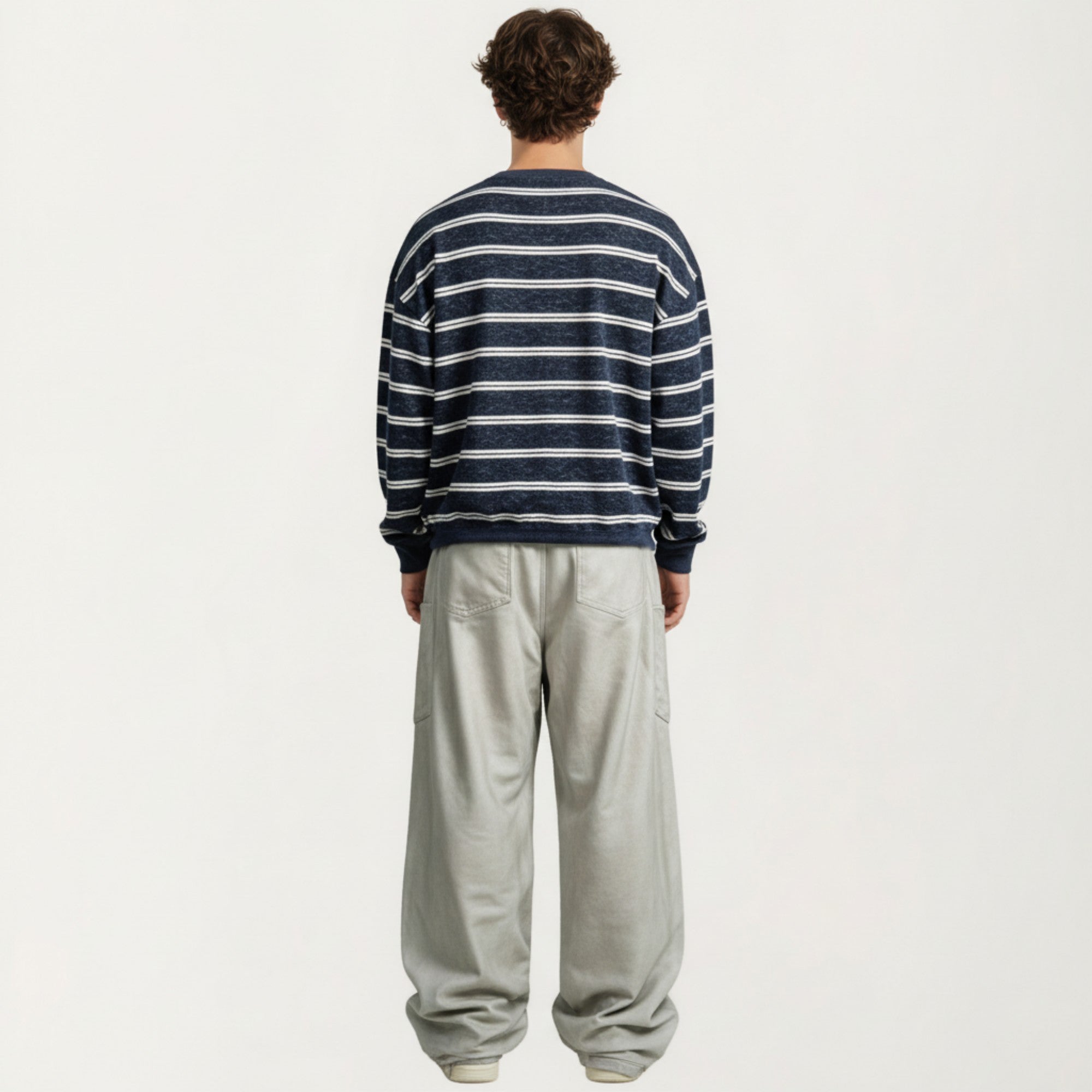 Anna-Kaci Men's Striped Crewneck Sweatshirt with Ribbed Trim and Relaxed Fit