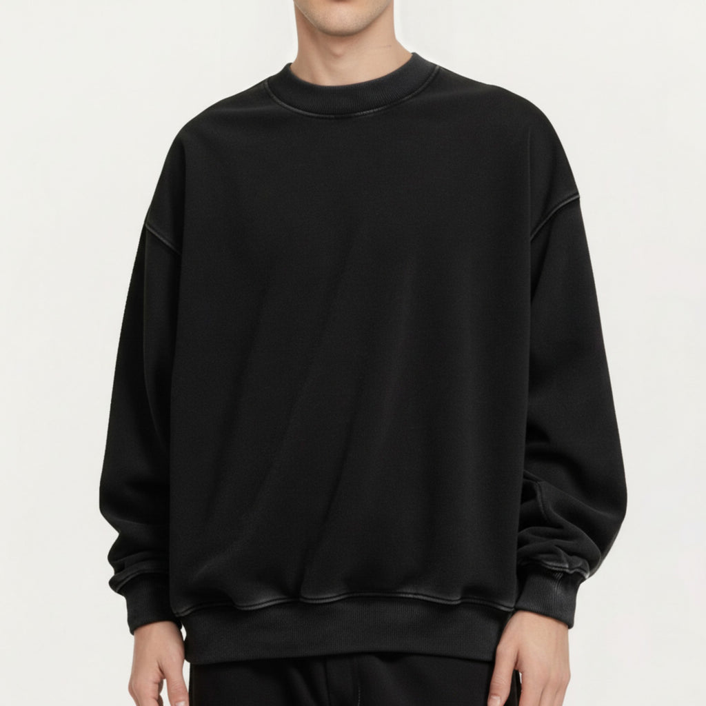 Anna-Kaci Men's Crewneck Sweatshirt with Ribbed Trim and Relaxed Fit