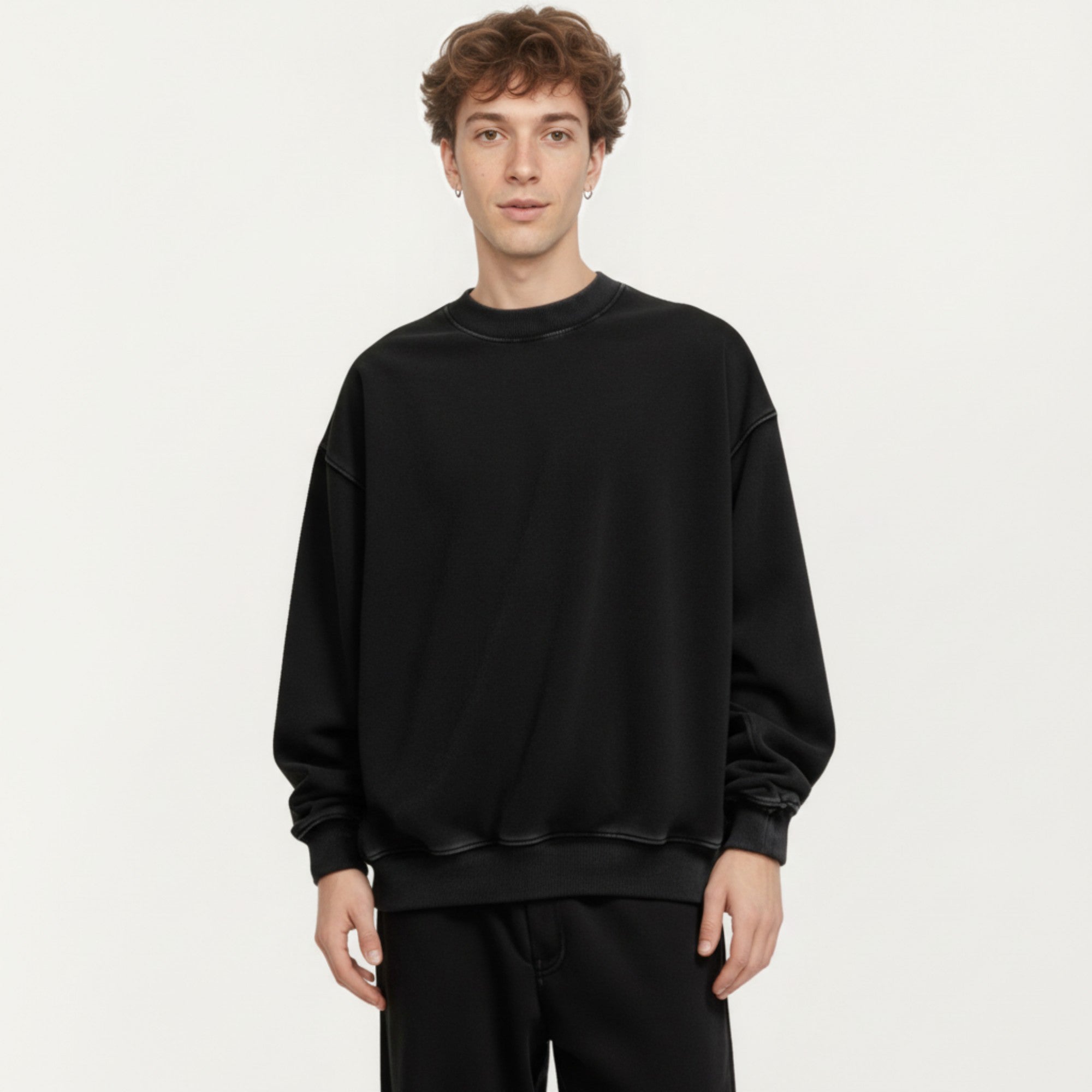Anna-Kaci Men's Crewneck Sweatshirt with Ribbed Trim and Relaxed Fit