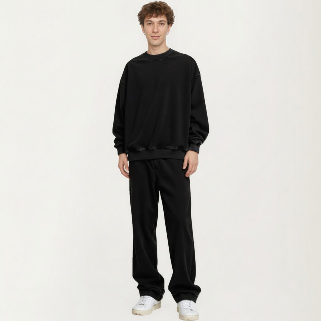 Anna-Kaci Men's Crewneck Sweatshirt with Ribbed Trim and Relaxed Fit