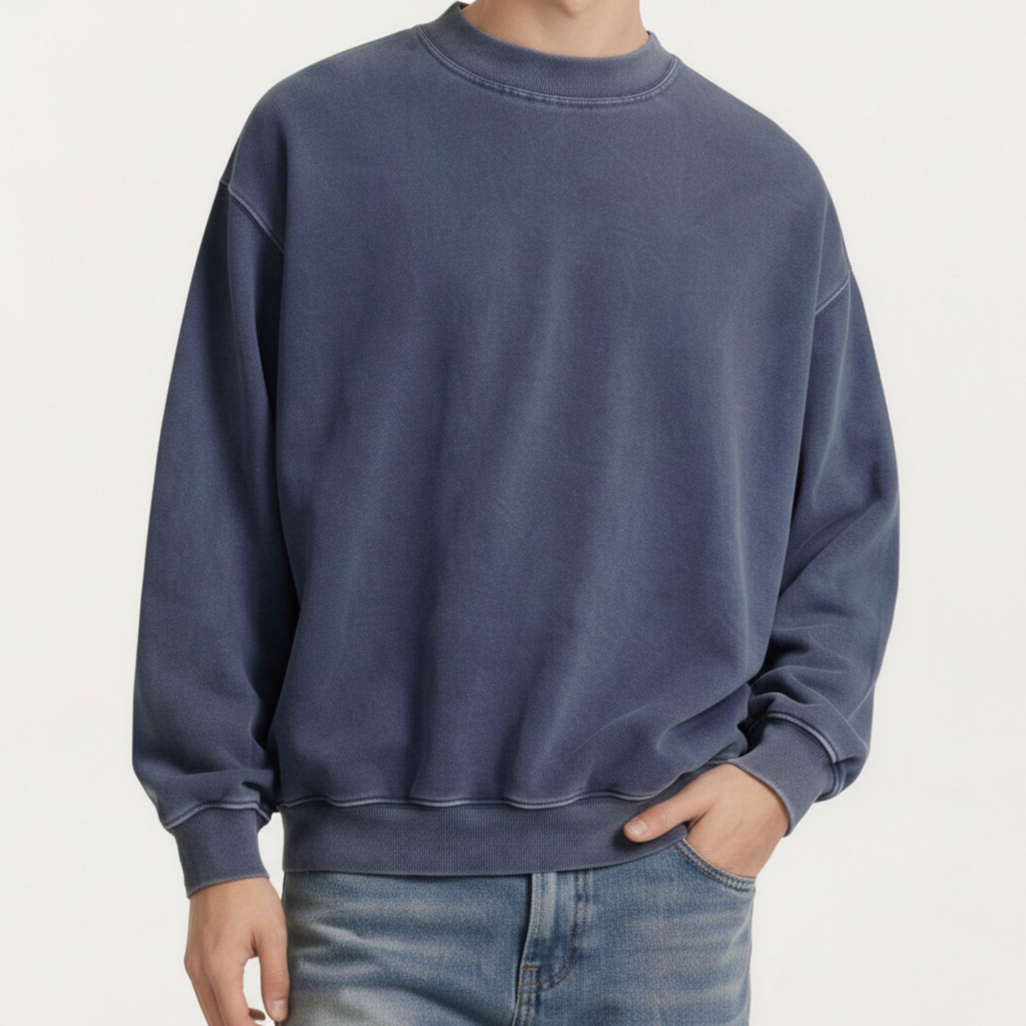 Anna-Kaci Men's Crewneck Sweatshirt with Ribbed Trim and Relaxed Fit