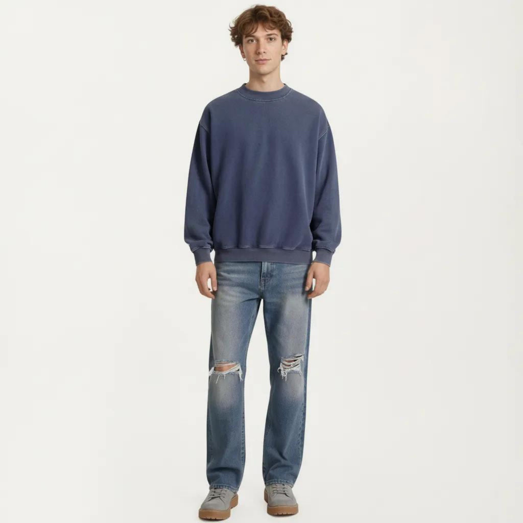 Anna-Kaci Men's Crewneck Sweatshirt with Ribbed Trim and Relaxed Fit