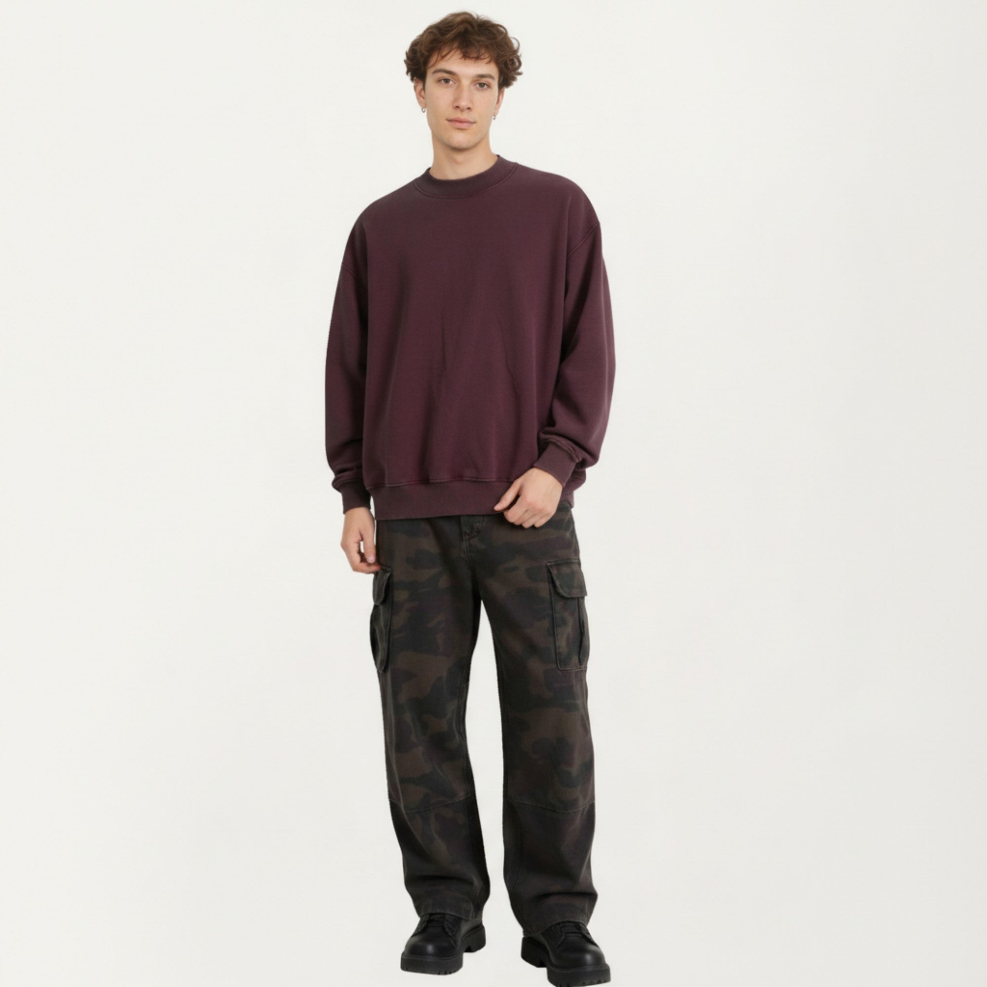 Anna-Kaci Men's Crewneck Sweatshirt with Ribbed Trim and Relaxed Fit
