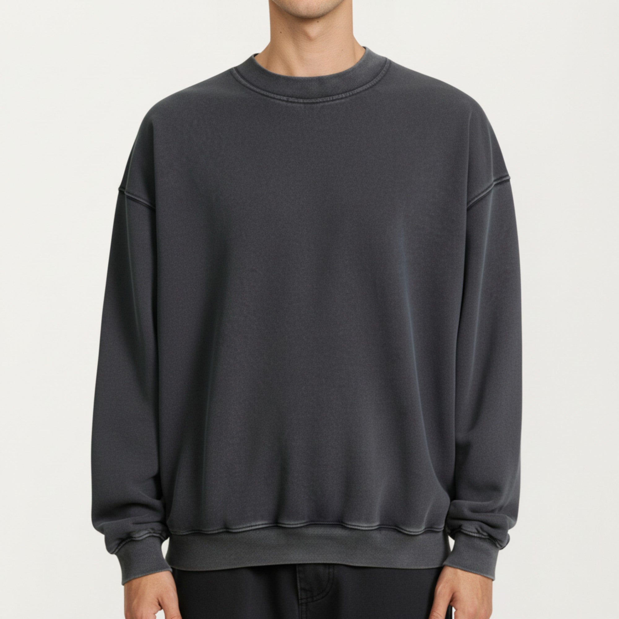 Anna-Kaci Men's Crewneck Sweatshirt with Ribbed Trim and Relaxed Fit