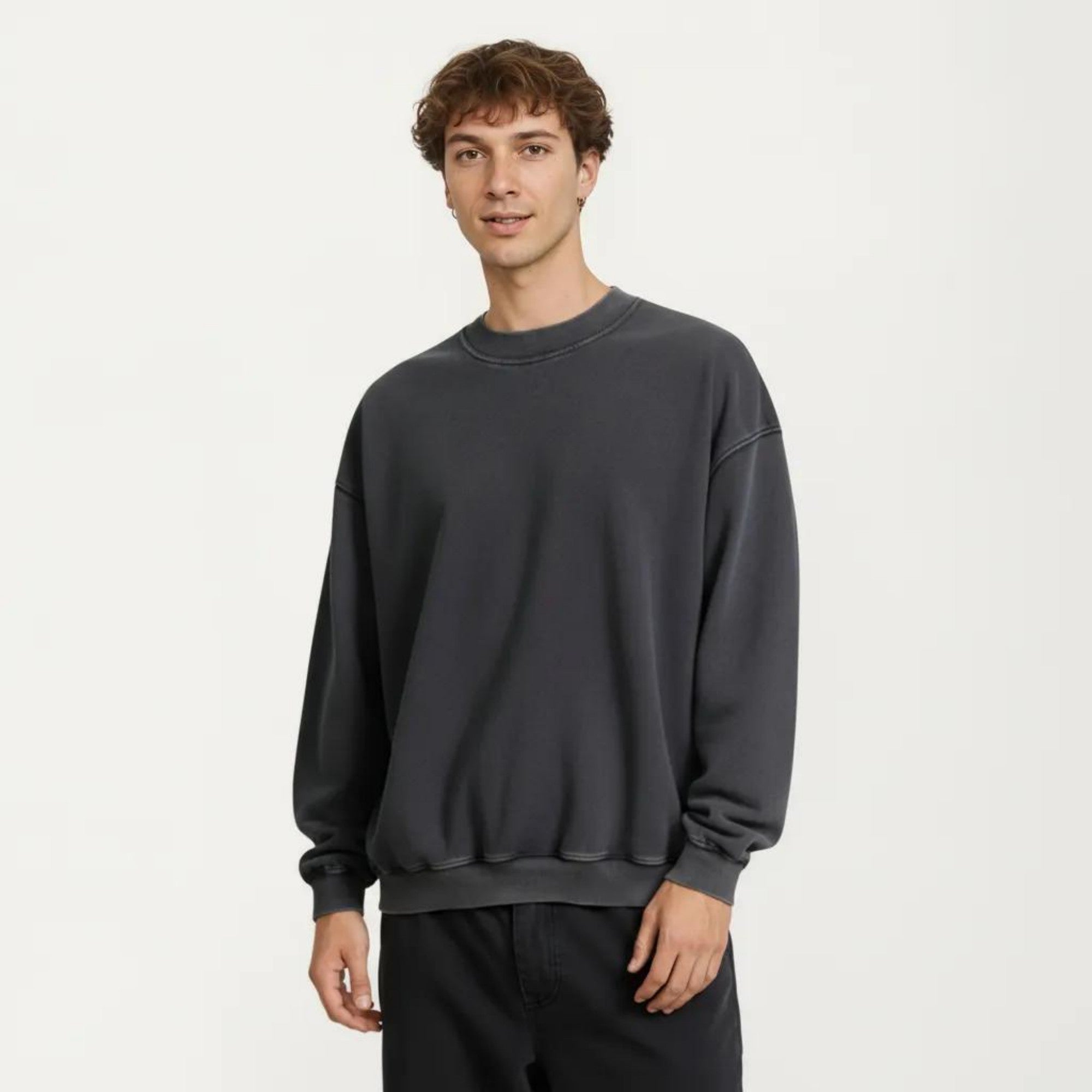 Anna-Kaci Men's Crewneck Sweatshirt with Ribbed Trim and Relaxed Fit
