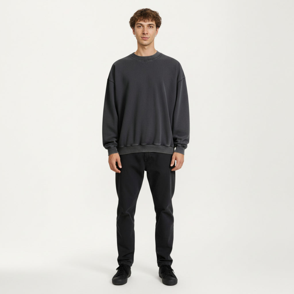 Anna-Kaci Men's Crewneck Sweatshirt with Ribbed Trim and Relaxed Fit