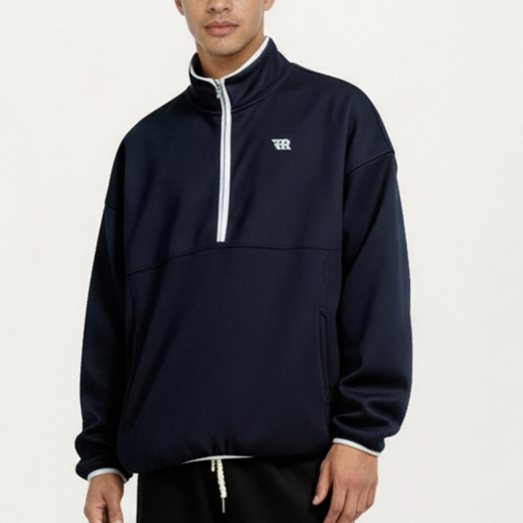 Anna-Kaci Men's Half Zip Pullover with Stand Collar and Relaxed Fit