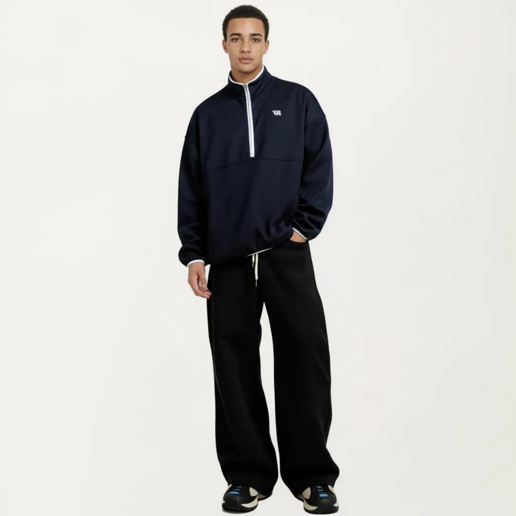 Anna-Kaci Men's Half Zip Pullover with Stand Collar and Relaxed Fit